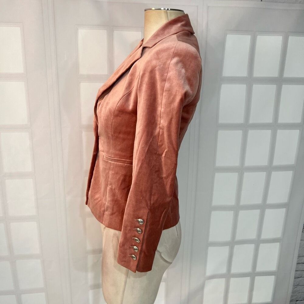 White House Black Market Pink Nocth Lapel One Button Velvet Blazer Size 00P - Picture 6 of 10